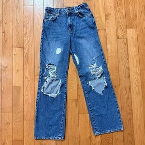 Forever 21 High Waisted Distressed Boyfriend Jeans - Dark Wash